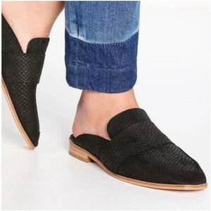 Free People At Ease Embossed Square Toe Slip On Loafers Sz 8 Black Preppy $108